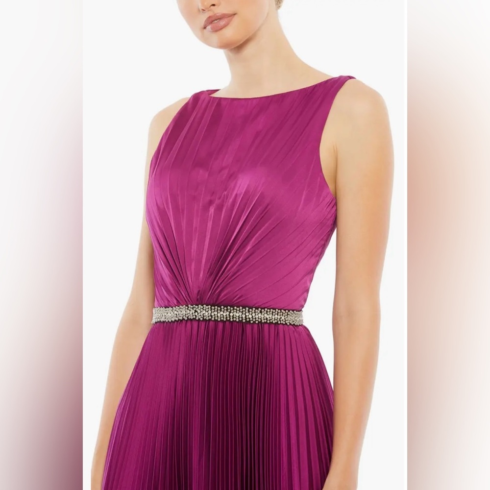 Ieena for Mac Duggal Crystal Pleated Satin A-Line Gown - Picture 3 of 9